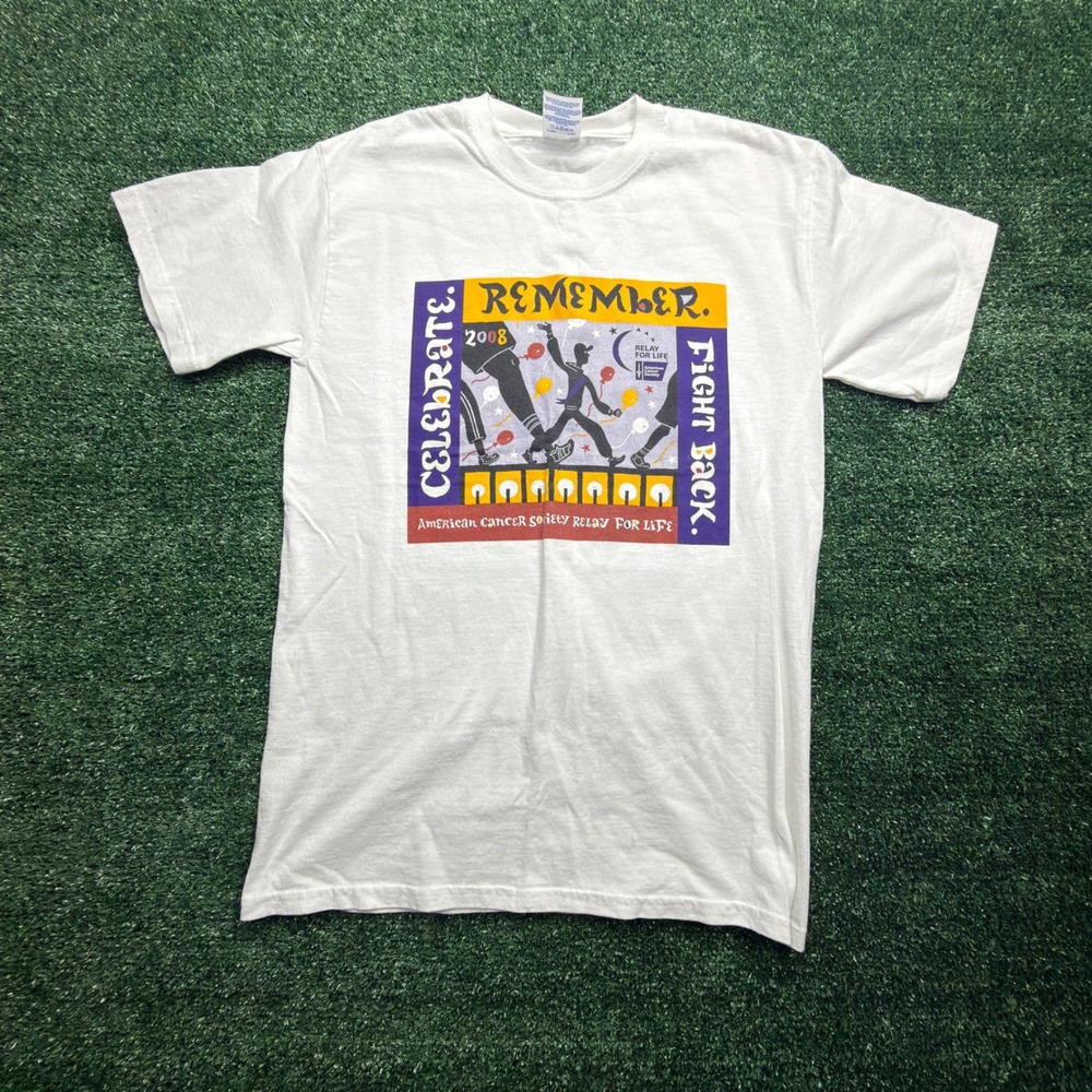 Vintage 2008 American Cancer Society ReT-Shirt White Small Y2K RUNNING MARATHON